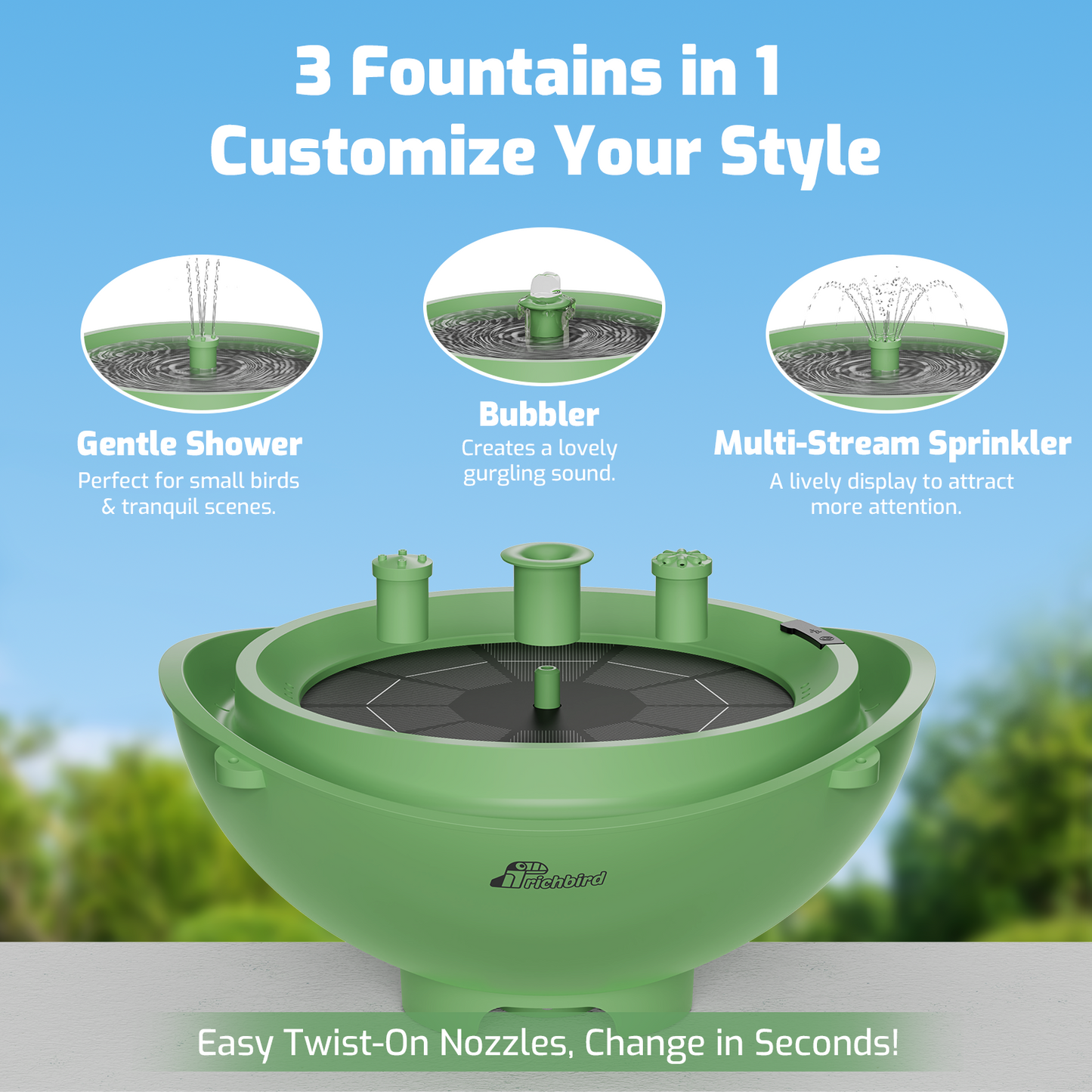 3-in-1 Solar Bird Bath with Battery Backup