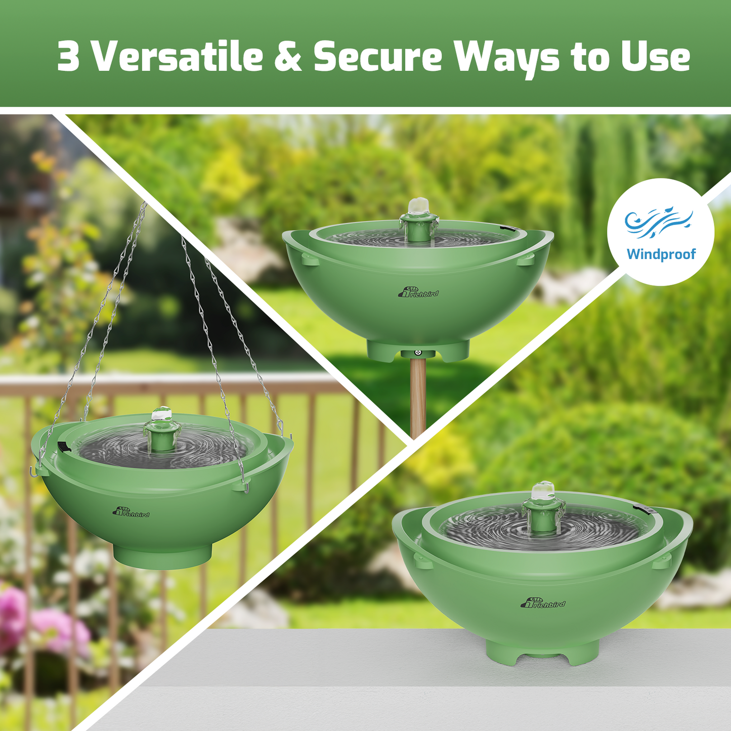 3-in-1 Solar Bird Bath with Battery Backup