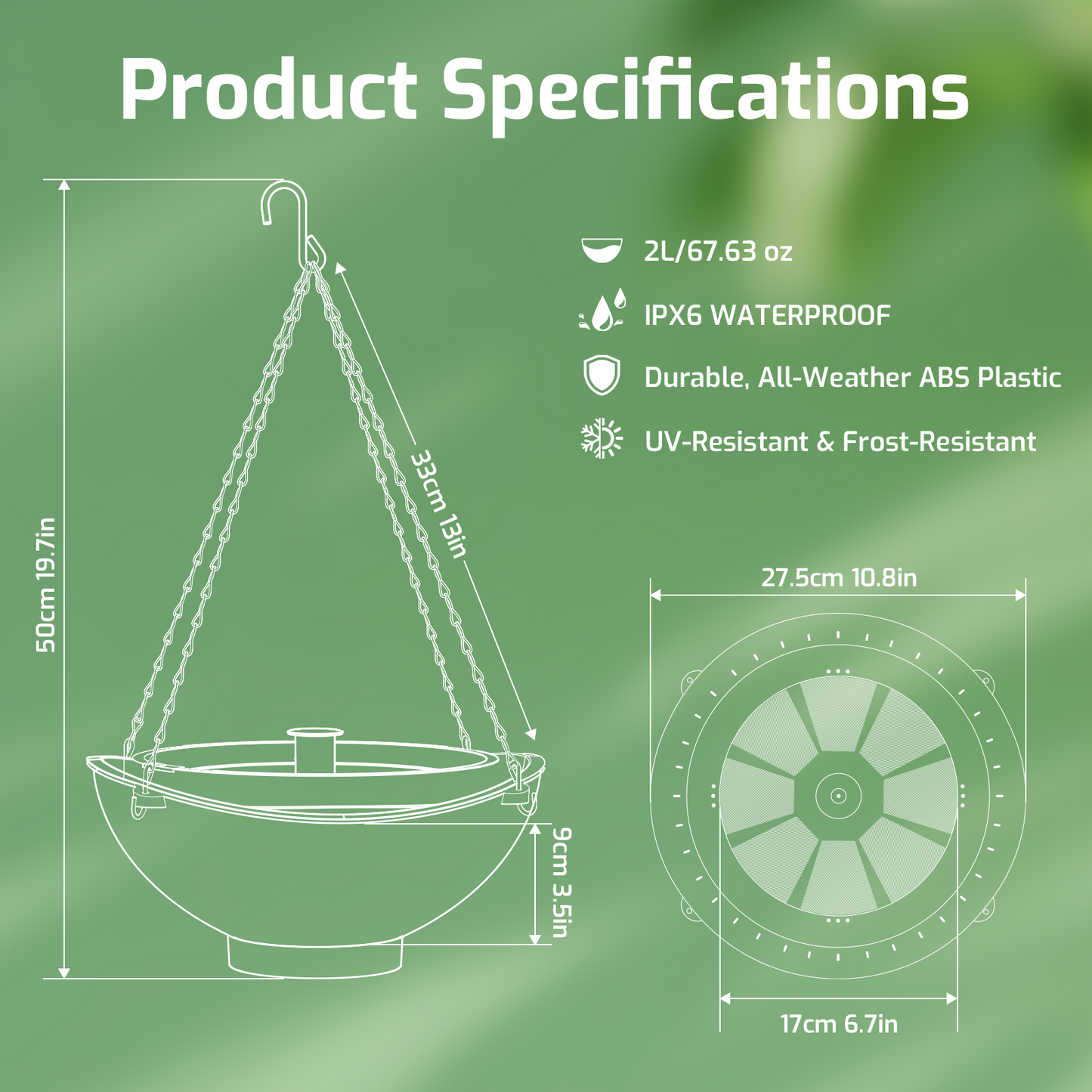 3-in-1 Solar Bird Bath with Battery Backup