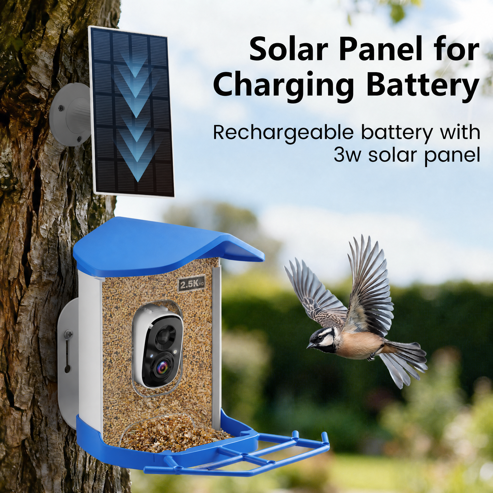 2.5K HD Smart Bird Feeder with Solar Panel